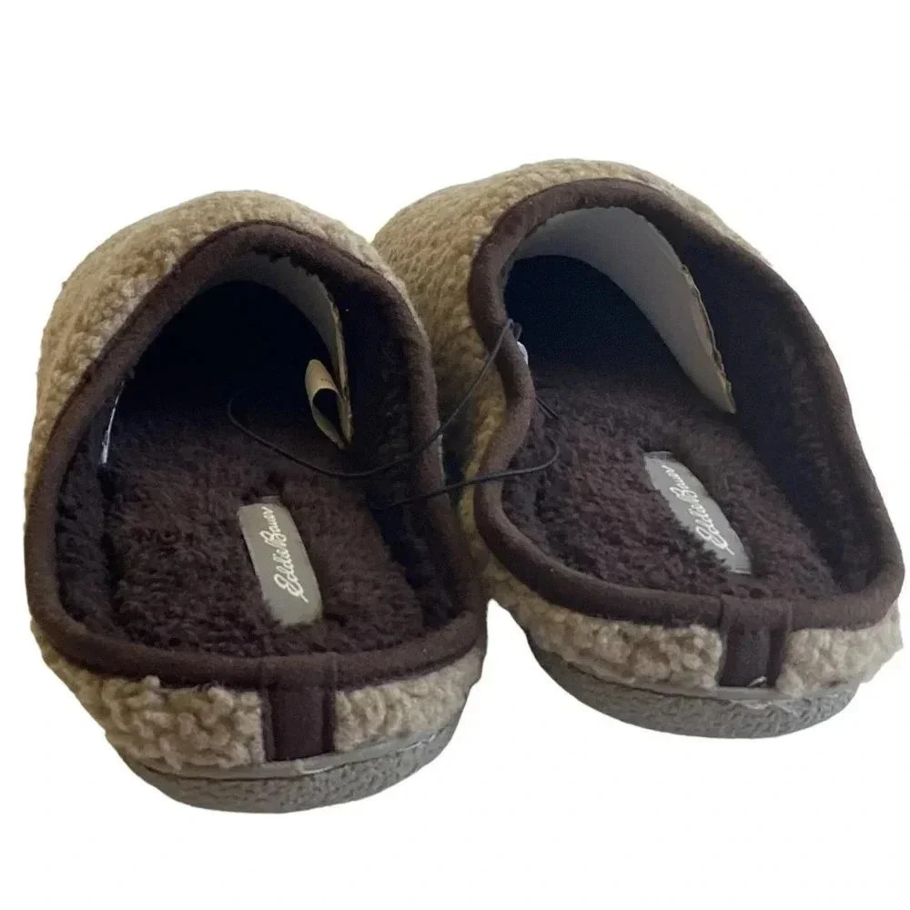 Eddie Bauer Mens Large 10-11 Bedroom House Slippers Taupe Brown Casey Vegan New - Picture 5 of 9